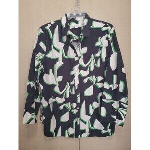 Chico's No Iron Stretch Black Floral Button-up Top Size 2 Large